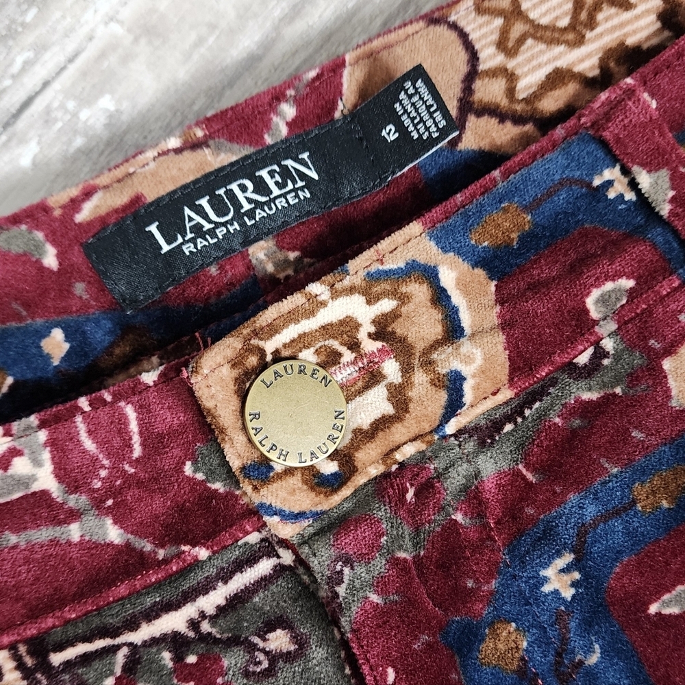 Lauren Ralph Lauen Womens Bold Print Velvet High-Rise Boot Cut Pants Size 12 - Picture 6 of 10